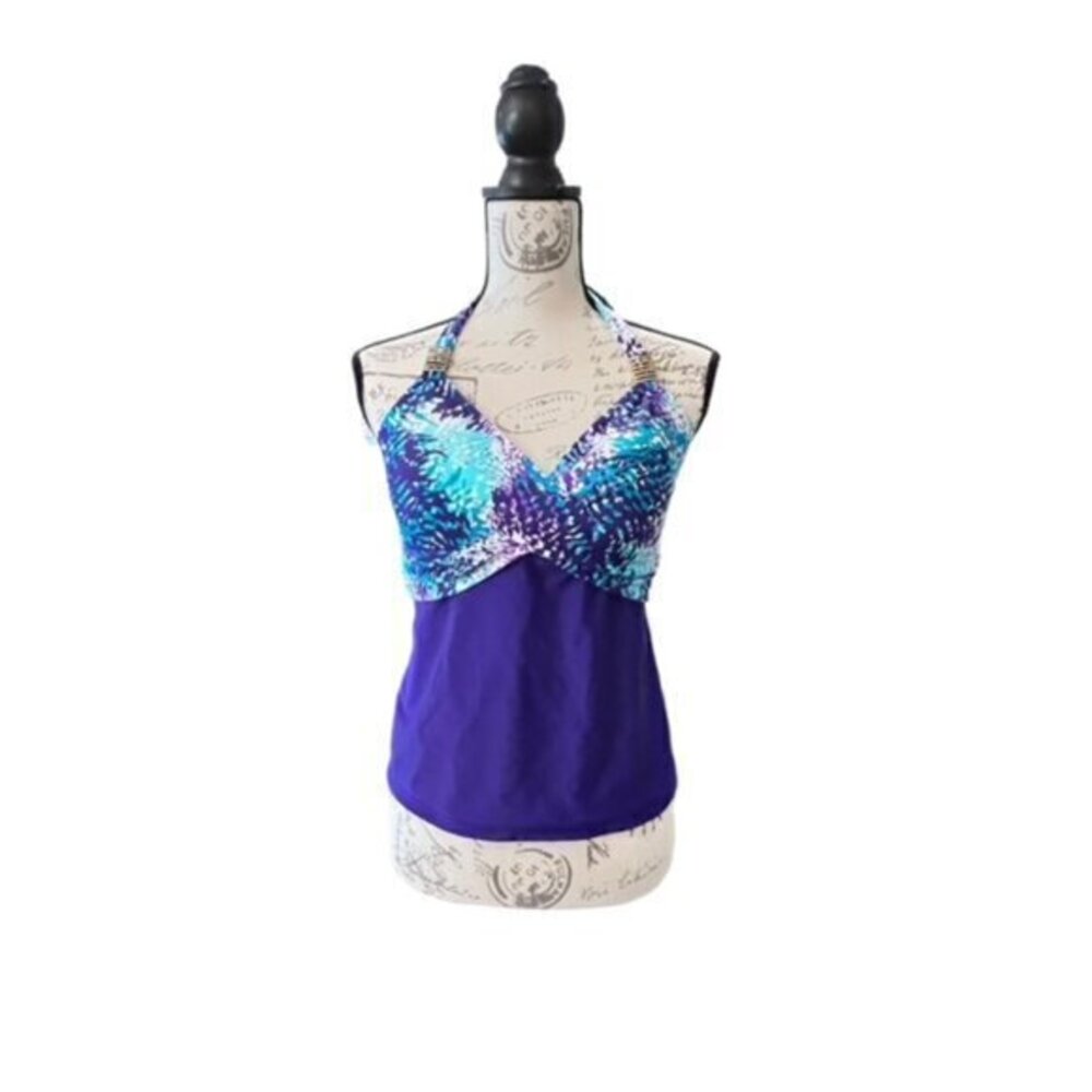 Catalina Tankini Swimwear Top Lightly Padded Size Medium Backless Halter Tie NEW